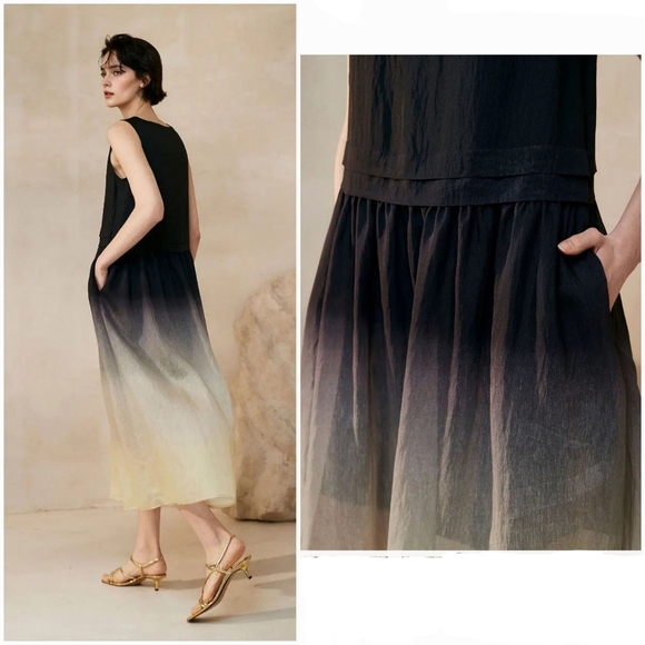 Fibfix Ombre Sleeveless Midi Dress Lyocell Linen Blend Ethereal Fairy Modern - Picture 2 of 14